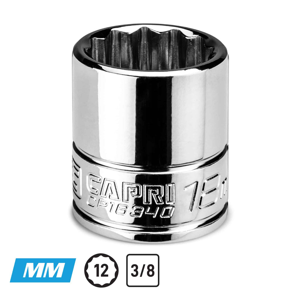 3/8" Drive Shallow Chrome Sockets, 12-Point, Metric