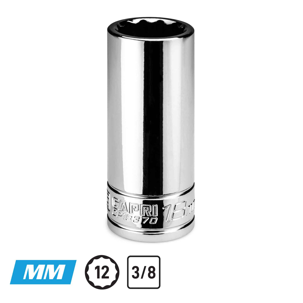 3/8" Drive Deep Chrome Sockets, 12-Point, Metric
