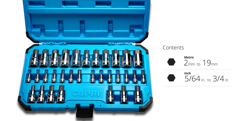 Master Hex Bit Socket Set, Metric and SAE, 32-Piece