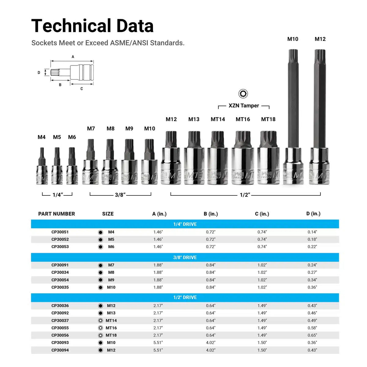 XZN Triple Square Bit Sockets, Extra Long