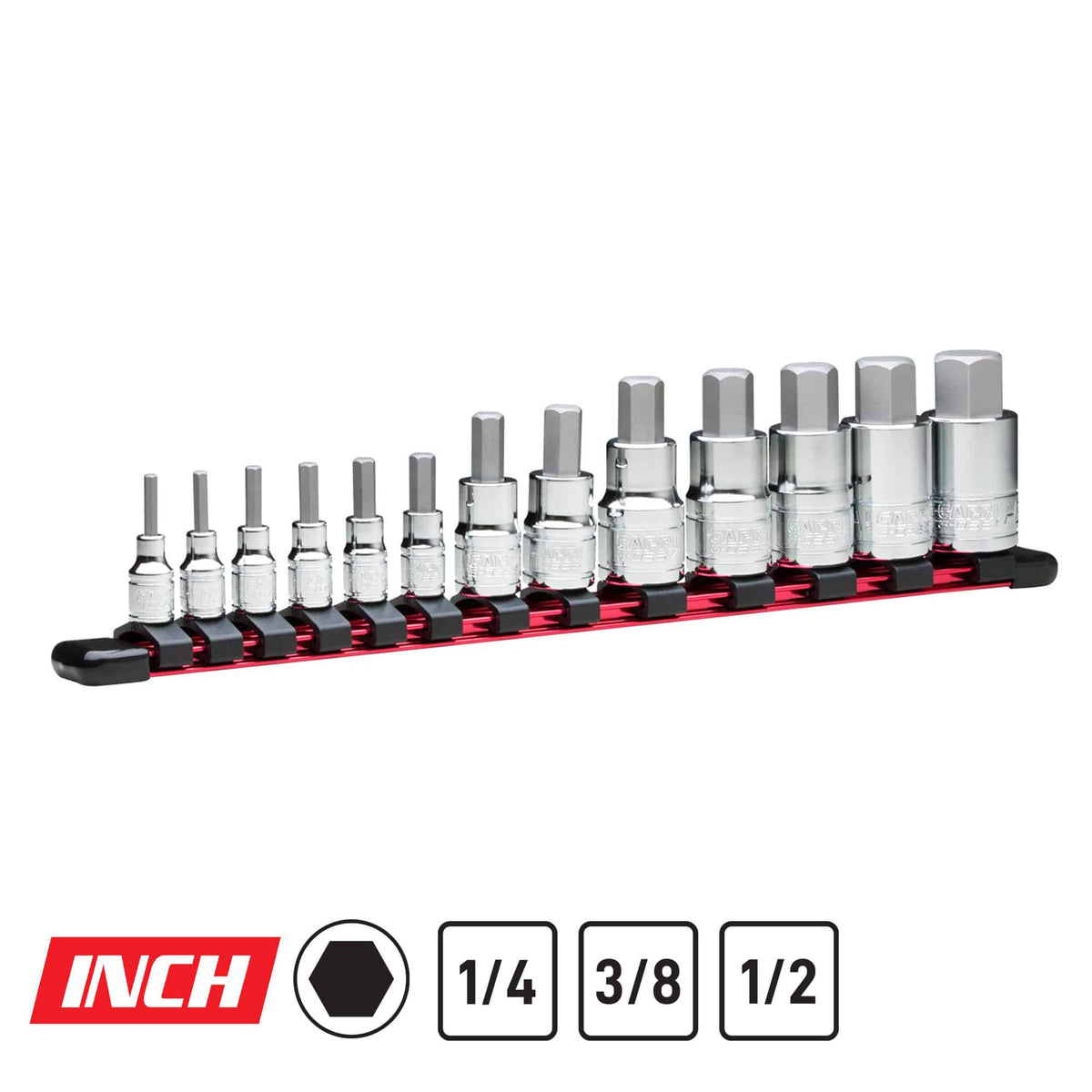 Hex Bit Socket Set, SAE, 13-Piece, Socket Rail