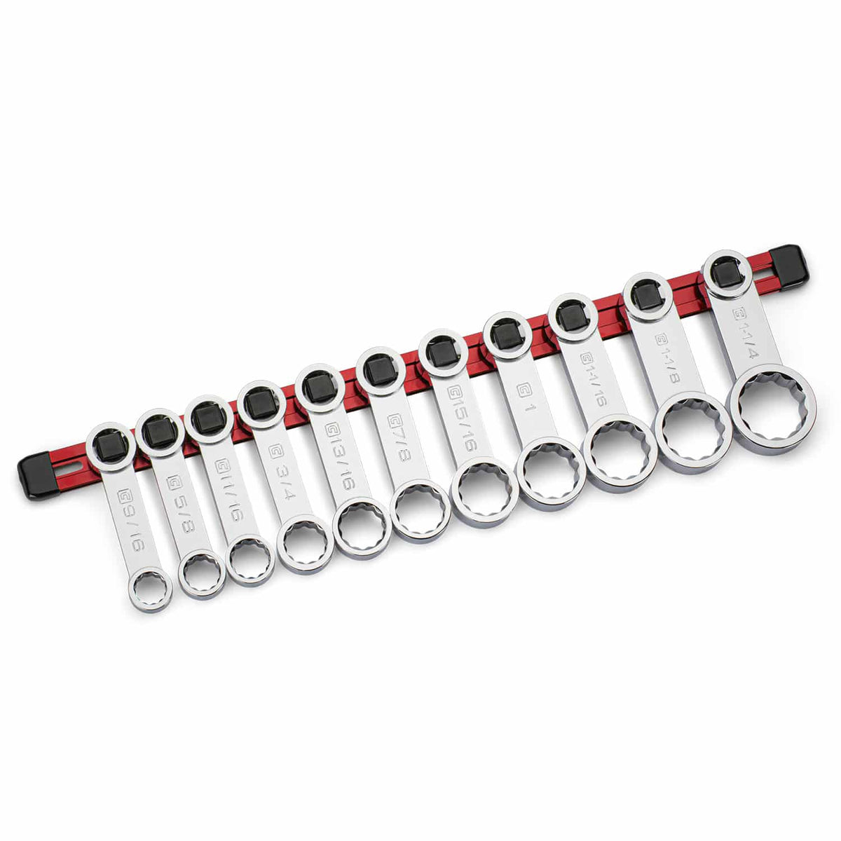 1/2" Torque Adapter Set, 12-Point, 9/16 to 1-1/4", SAE, 11-Piece with Aluminum Rail, Red