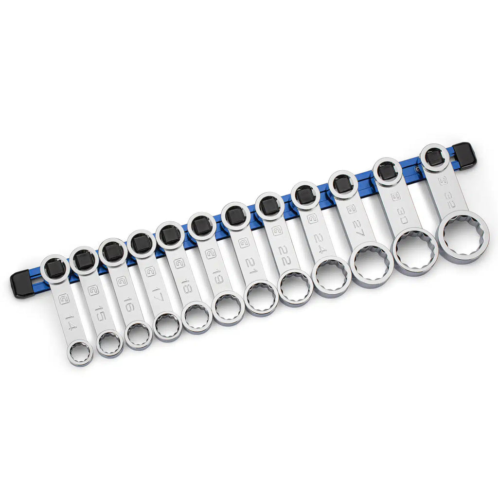 1/2" Torque Adapter Set, 12-Point, 14 to 32 mm, Metric, 12-Piece with Aluminum Rail, Blue