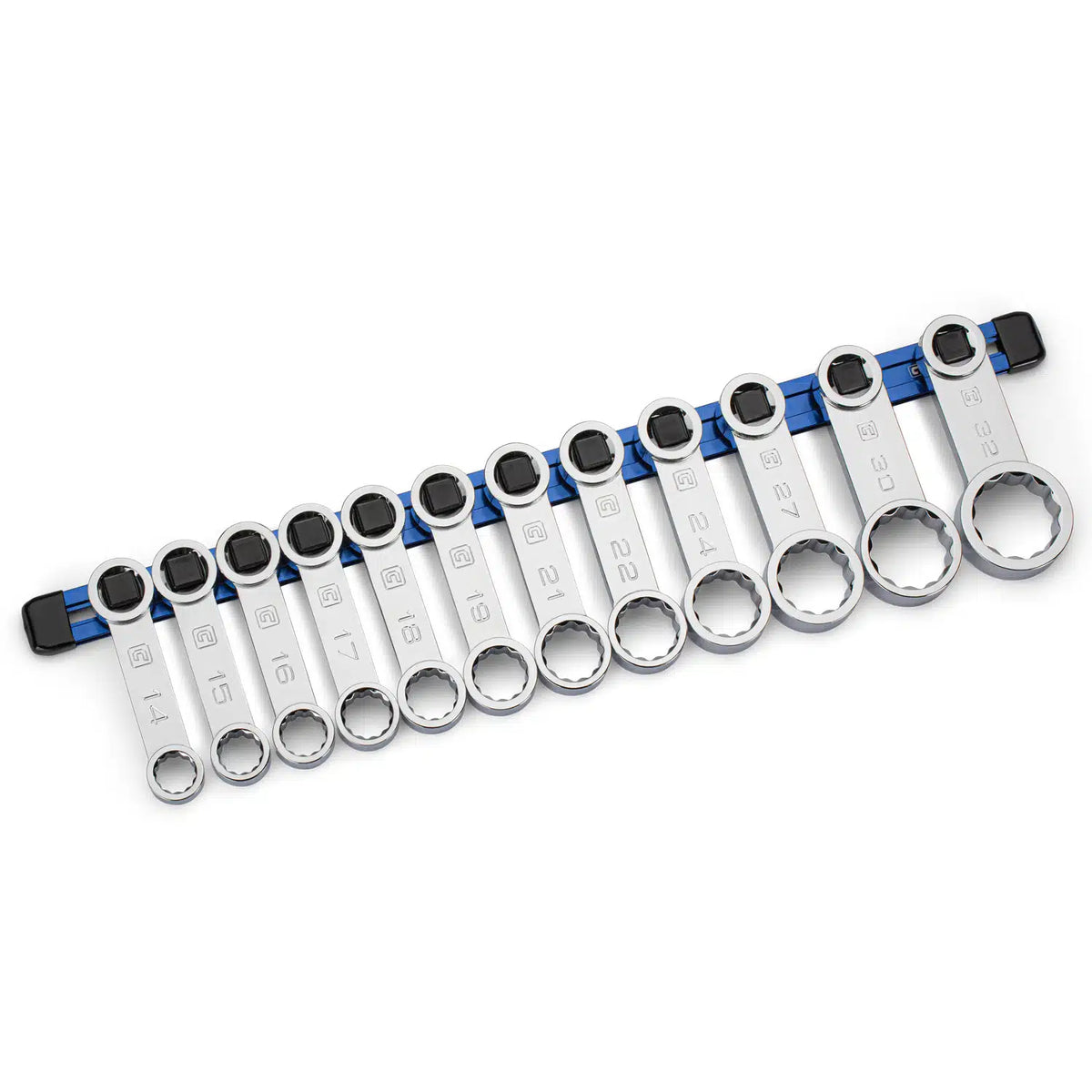 1/2" Torque Adapter Set, 12-Point, 14 to 32 mm, Metric, 12-Piece with Aluminum Rail, Blue
