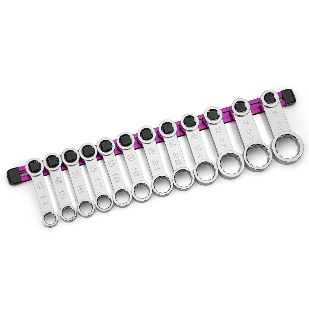 1/2" Torque Adapter Set, 12-Point, 14 to 32 mm, Metric, 12-Piece with Aluminum Rail, Purple