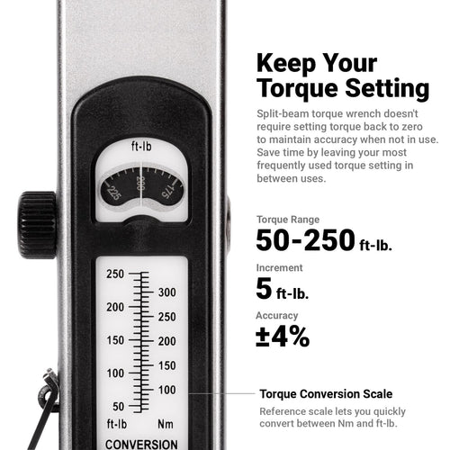 1/2" Dr. Flex-Head Split Beam Torque Wrench, 50-250 ft-lb.