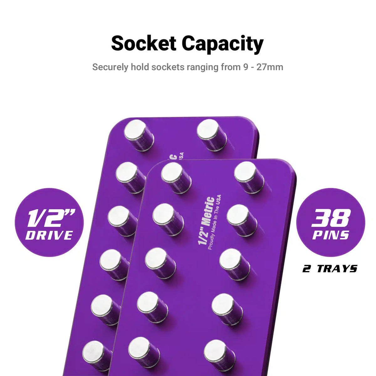 1/2" Premium 2 Row Aluminum Socket Trays, Metric, Purple
