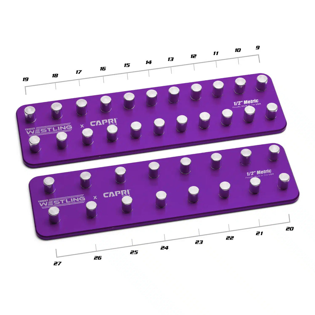 1/2" Premium 2 Row Aluminum Socket Trays, Metric, Purple