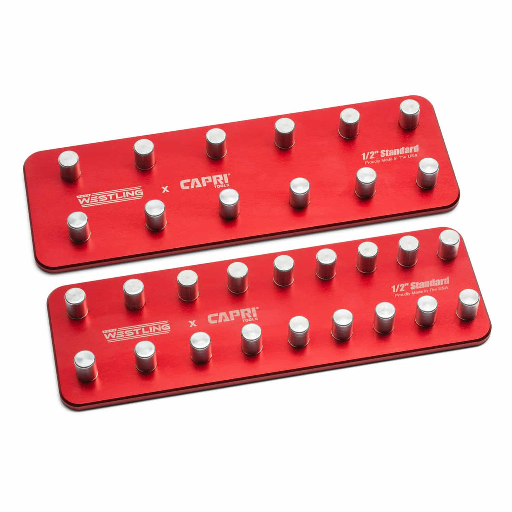 1/2" Drive Premium 2 Row Aluminum Socket Trays, SAE 3/8 to 1-1/4 in., Red, 2-Piece