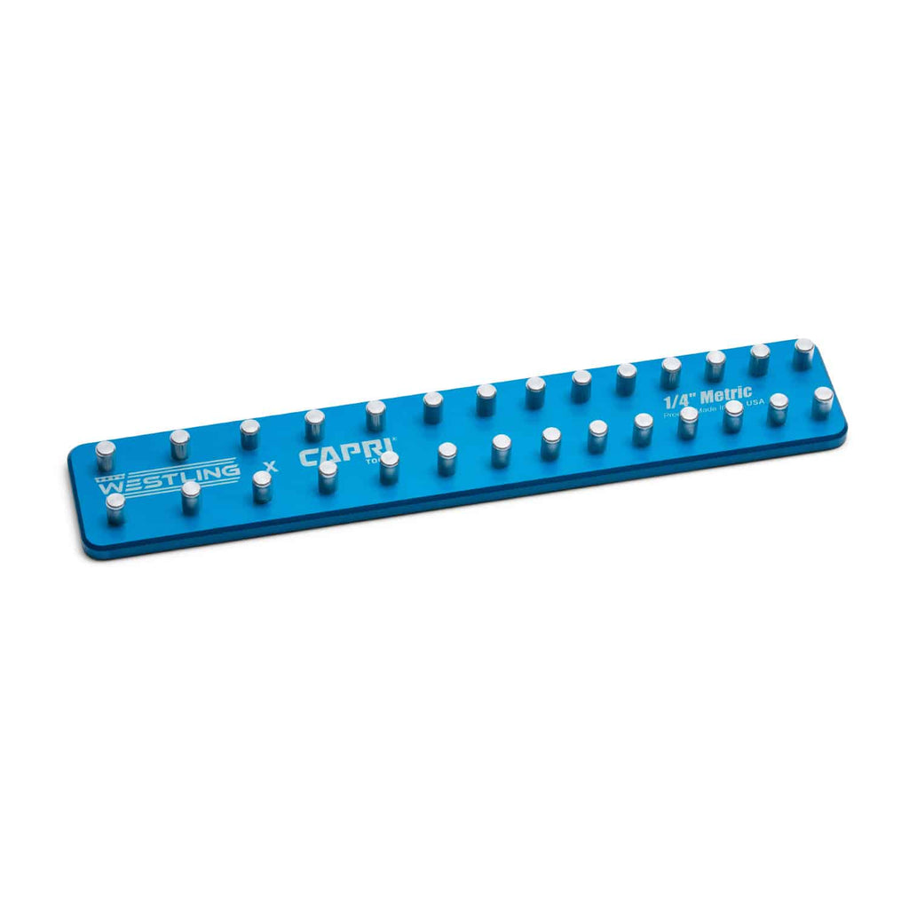 1/4" Drive Premium 2 Row Aluminum Socket Tray, Metric 4-15 mm, Blue