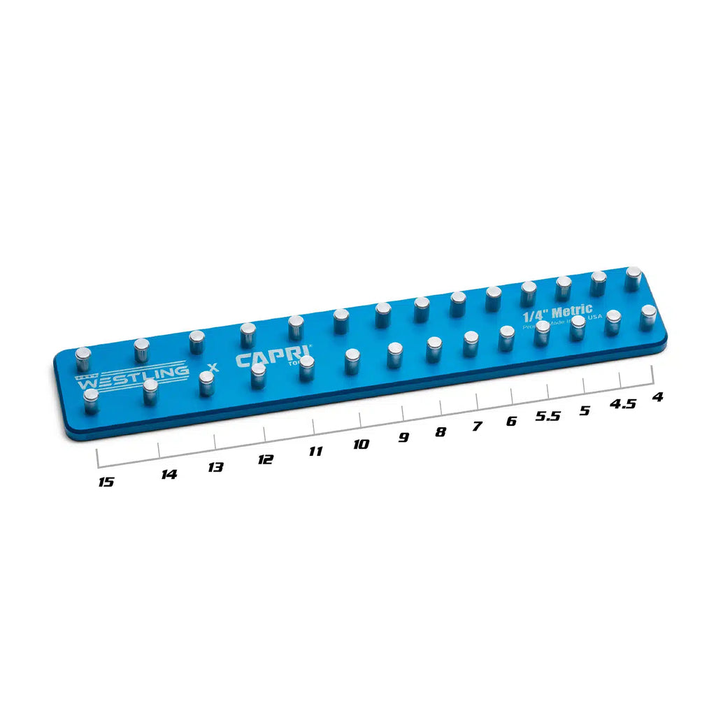 1/4" Drive Premium 2 Row Aluminum Socket Tray, Metric 4-15 mm, Blue