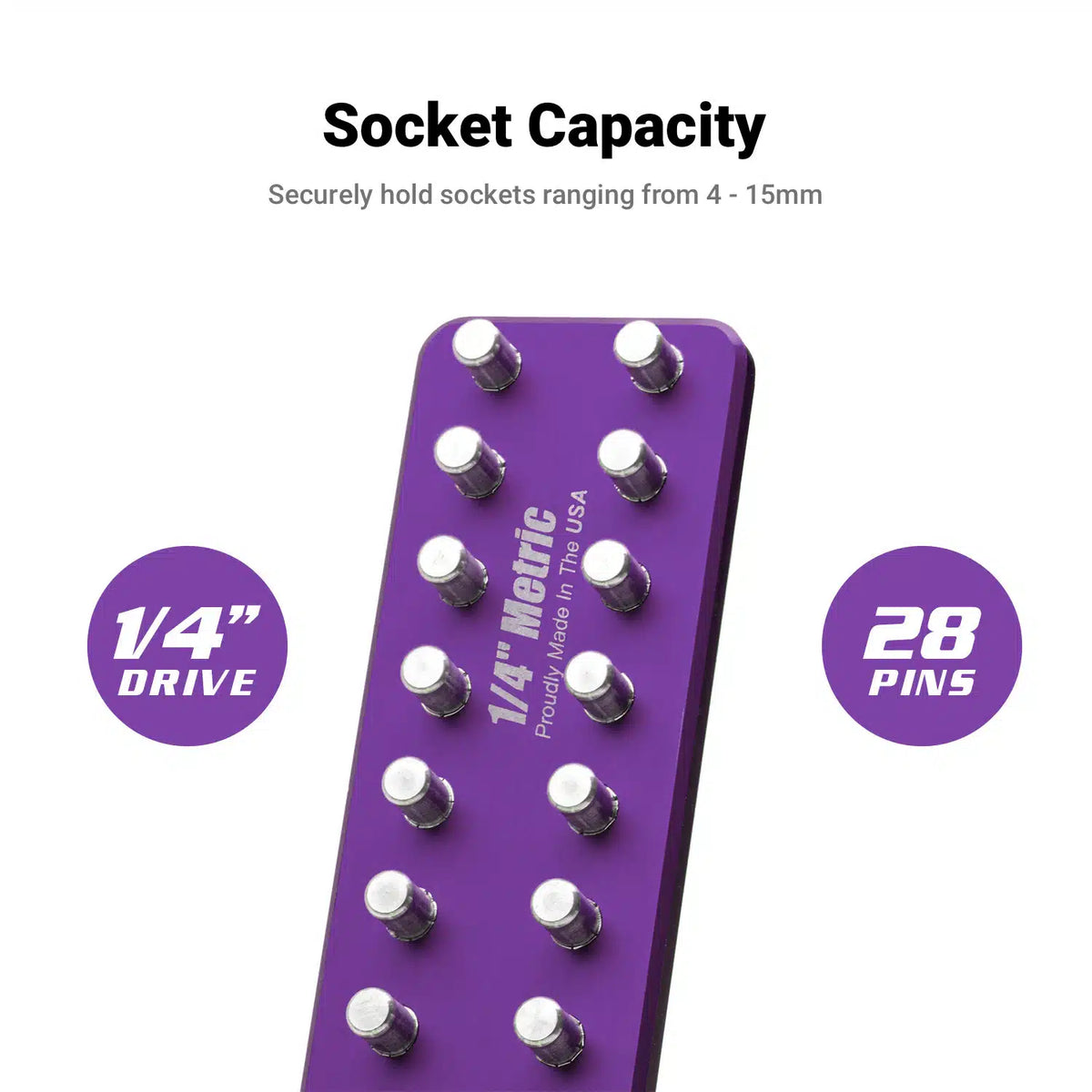 1/4" Premium 2 Row Aluminum Socket Tray, Metric, Purple