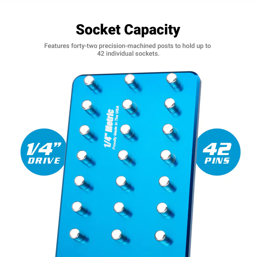 1/4" Drive Premium 3 Row Aluminum Socket Tray, Metric 4-15 mm, Blue