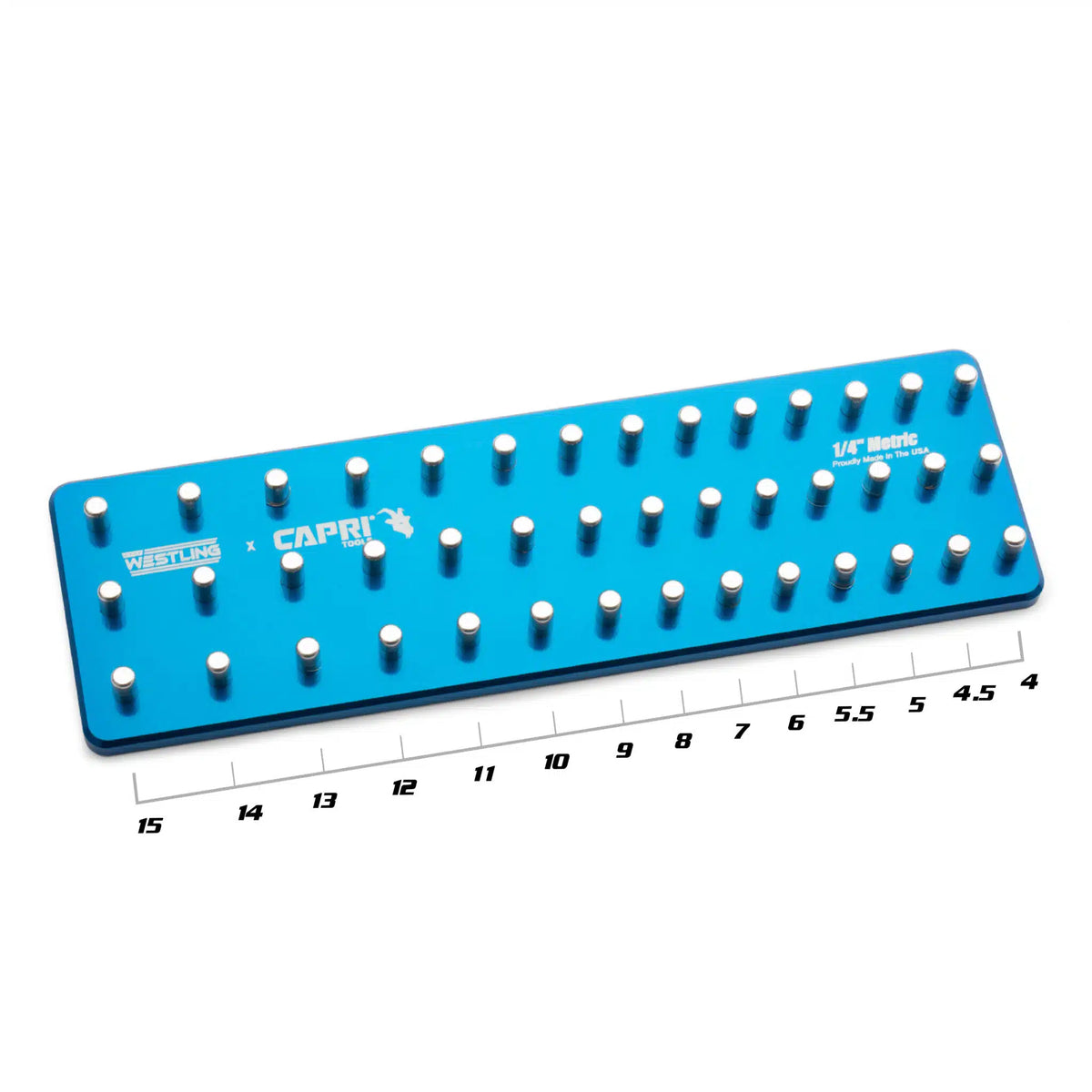 1/4" Drive Premium 3 Row Aluminum Socket Tray, Metric 4-15 mm, Blue