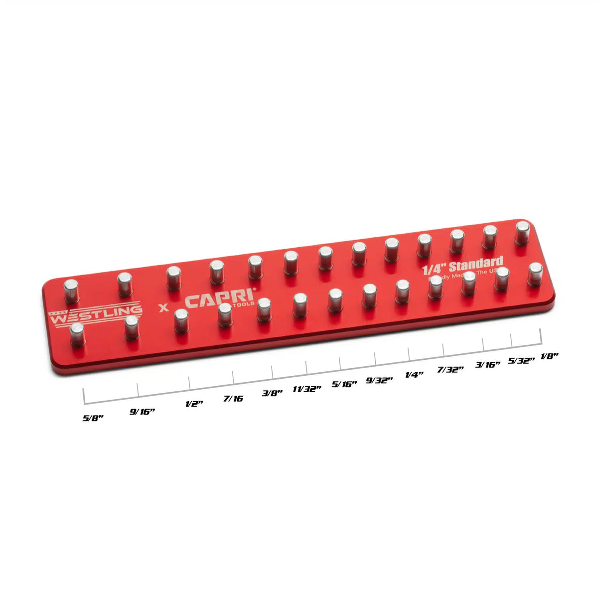 1/4" Drive Premium 2 Row Aluminum Socket Tray, SAE 1/8-5/8 in., Red