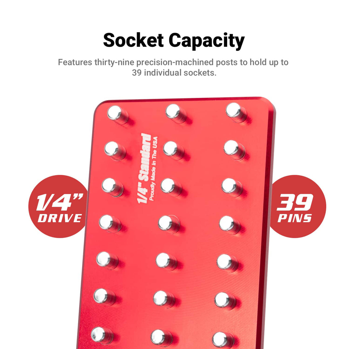 1/4" Drive Premium 3 Row Aluminum Socket Tray, SAE 1/8-5/8 in., Red