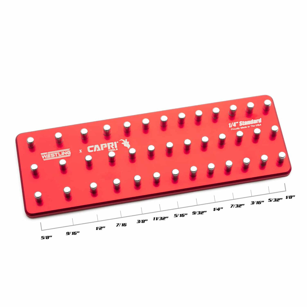 1/4" Drive Premium 3 Row Aluminum Socket Tray, SAE 1/8-5/8 in., Red