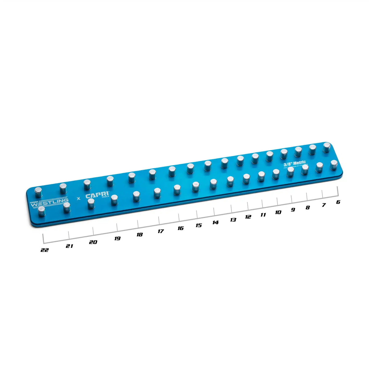 3/8" Drive Premium 2 Row Aluminum Socket Tray, Metric 6-22 mm, Blue