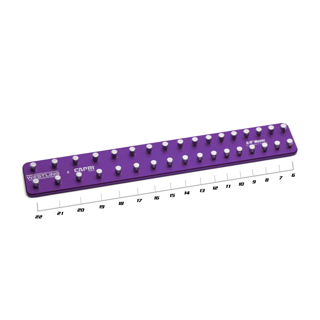 3/8" Drive Premium 2 Row Aluminum Socket Tray, Metric 6-22 mm, Purple