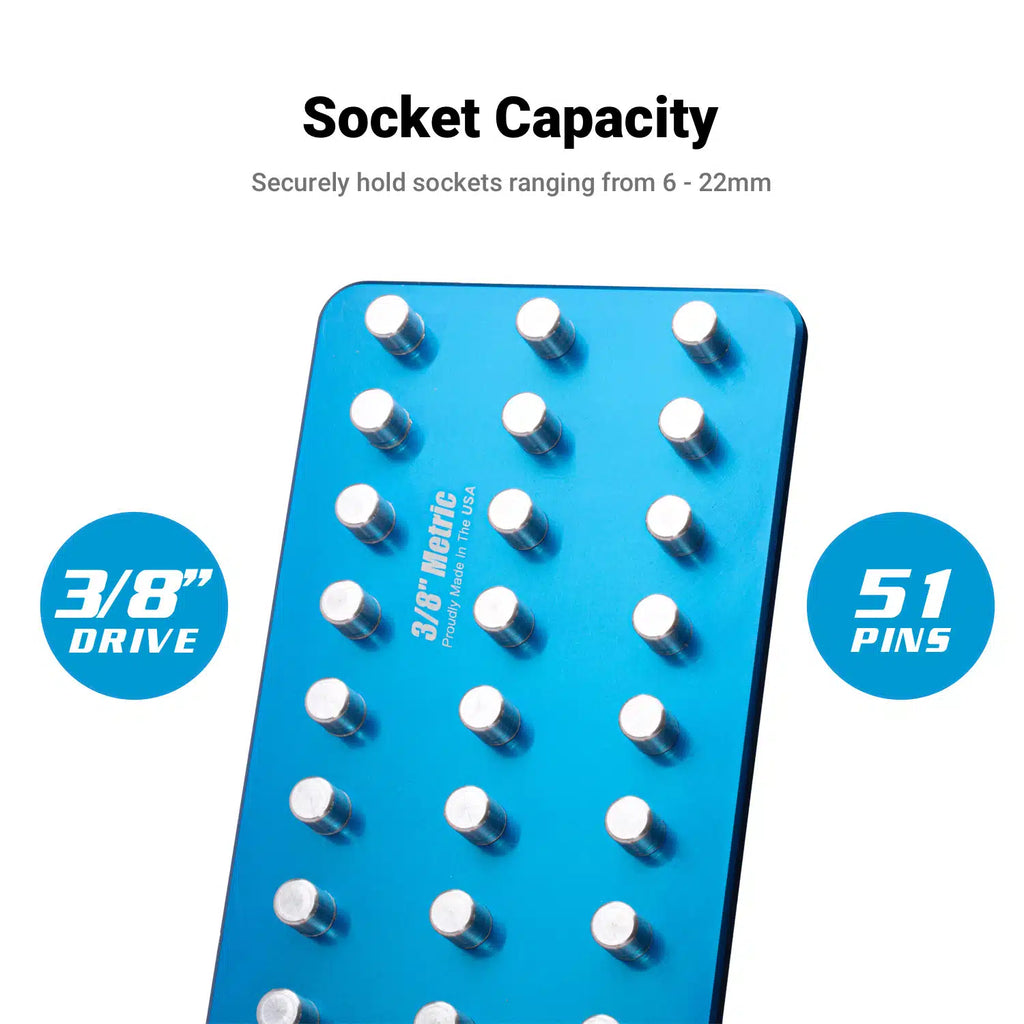 3/8" Drive Premium 3 Row Aluminum Socket Tray, Metric 6-22 mm, Blue