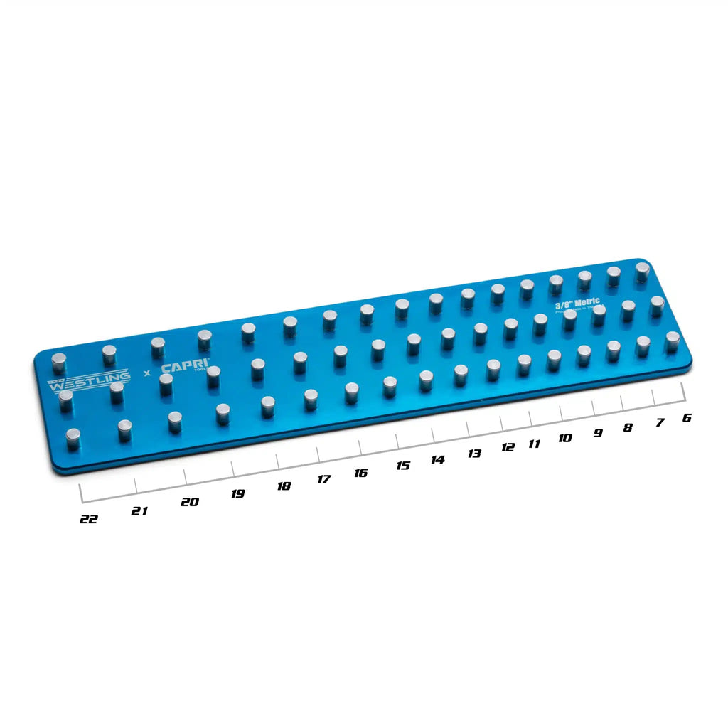 3/8" Drive Premium 3 Row Aluminum Socket Tray, Metric 6-22 mm, Blue