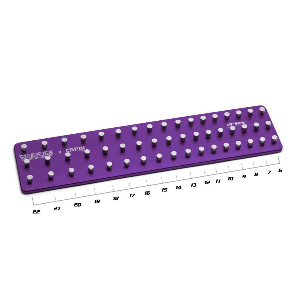 3/8" Drive Premium 3 Row Aluminum Socket Tray, Metric 6-22 mm, Purple