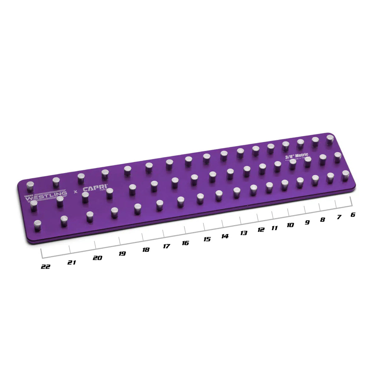 3/8" Drive Premium 3 Row Aluminum Socket Tray, Metric 6-22 mm, Purple