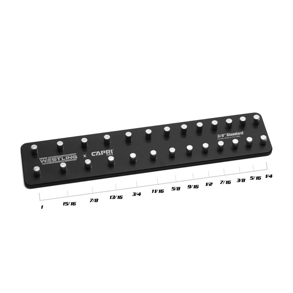 3/8" Drive 6-Point Impact Socket Set, 5/16-1", Billet Aluminum Tray, Black