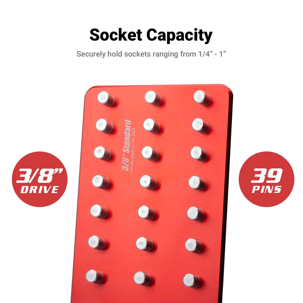 3/8" Drive Premium 3 Row Aluminum Socket Tray, SAE 1/4-1 in., Red