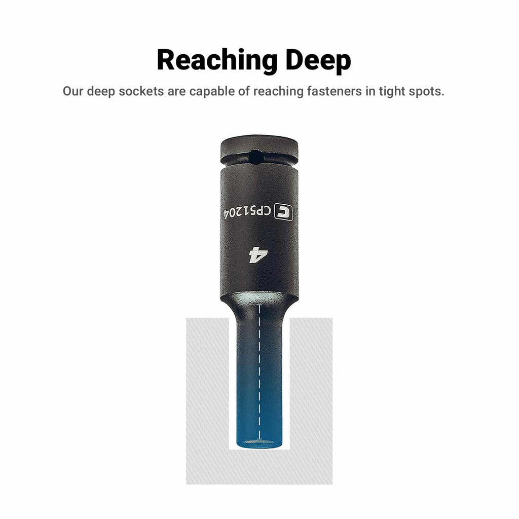 1/4" Drive Deep Impact Sockets, 6-Point, Metric