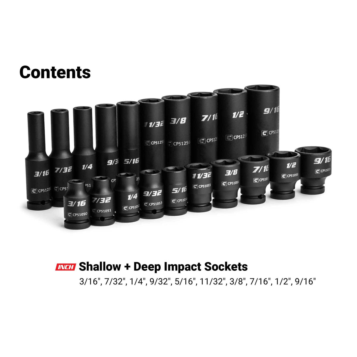 1/4" Drive 6-Point Master Impact Socket Set, 3/16-9/16", Billet Aluminum Tray, Red