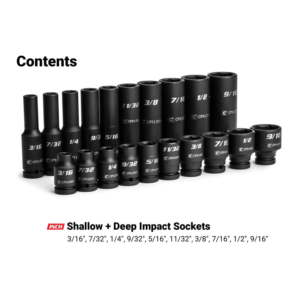 1/4" Drive 6-Point Master Impact Socket Set, 3/16-9/16"