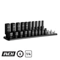 1/4" Drive 6-Point Master Impact Socket Set, 3/16-9/16", Billet Aluminum Tray, Black