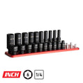 1/4" Drive 6-Point Master Impact Socket Set, 3/16-9/16", Billet Aluminum Tray, Red