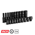 1/4" Drive 6-Point Master Impact Socket Set, 3/16-9/16"