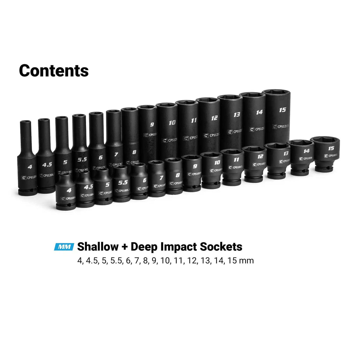 1/4" Drive 6-Point Master Impact Socket Set, 4-15 mm, Billet Aluminum Tray, Blue