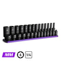1/4" Drive 6-Point Master Impact Socket Set, 4-15 mm, Billet Aluminum Tray, Purple