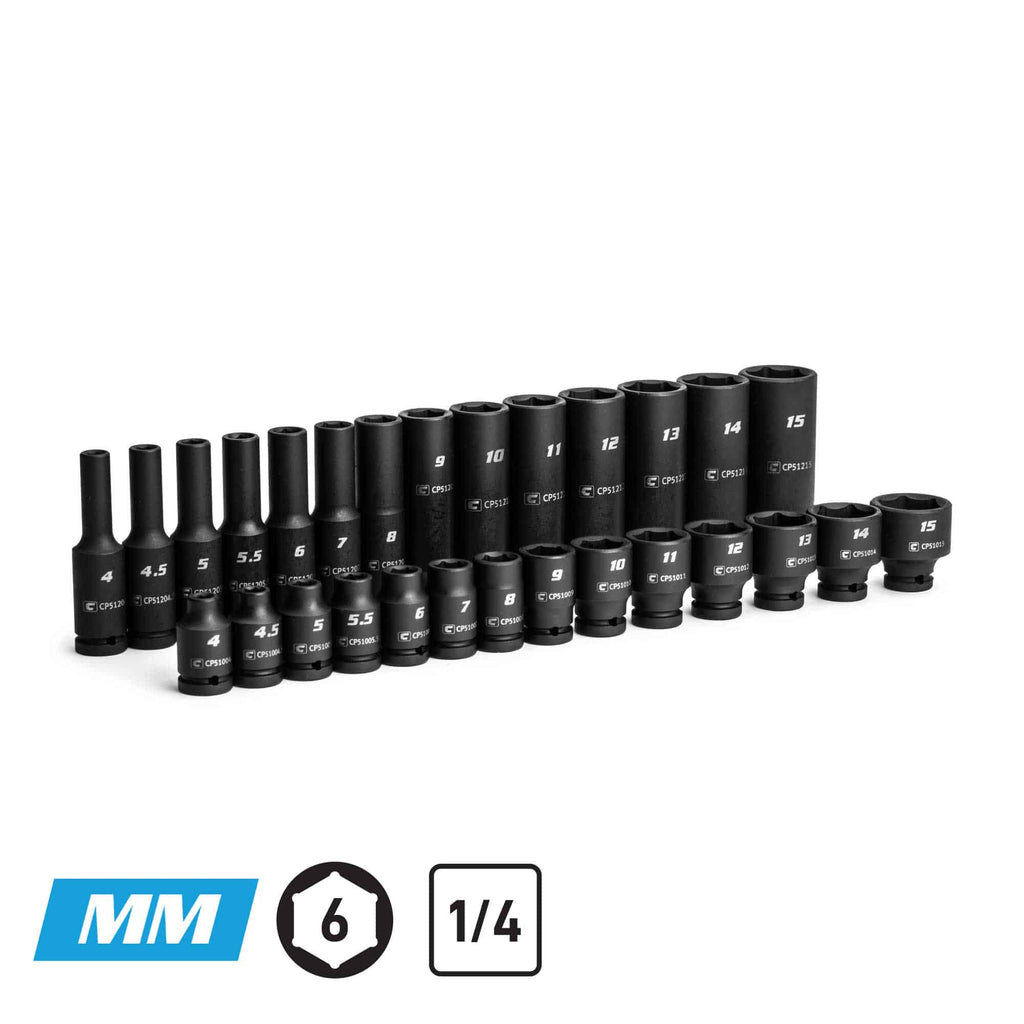 1/4" Drive 6-Point Master Impact Socket Set, 4-15 mm