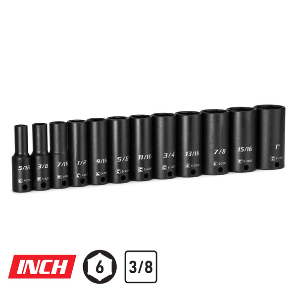 3/8" Drive 6-Point Deep Impact Socket Set, 5/16-1"