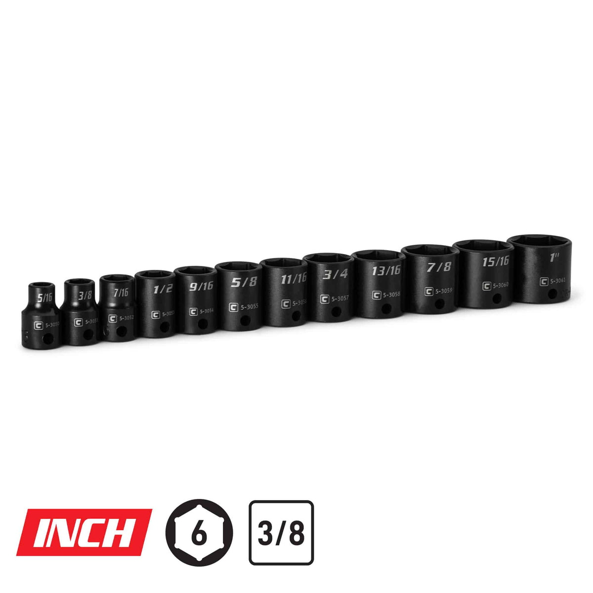 3/8" Drive 6-Point Shallow Impact Socket Set, 5/16-1"