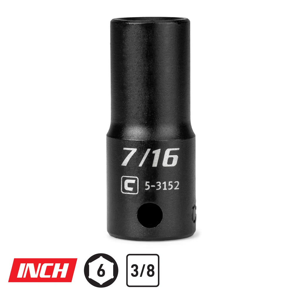 3/8" Drive Semi-Deep Impact Sockets, 6-Point, SAE