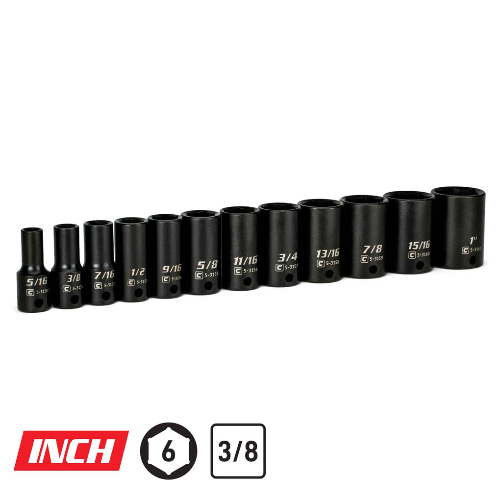 3/8" Drive 6-Point Semi-Deep Impact Socket Set, 5/16-1"