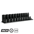 3/8" Drive 6-Point Impact Socket Set, 5/16-1", Billet Aluminum Tray, Black