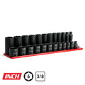 3/8" Drive 6-Point Impact Socket Set, 5/16-1", Billet Aluminum Tray