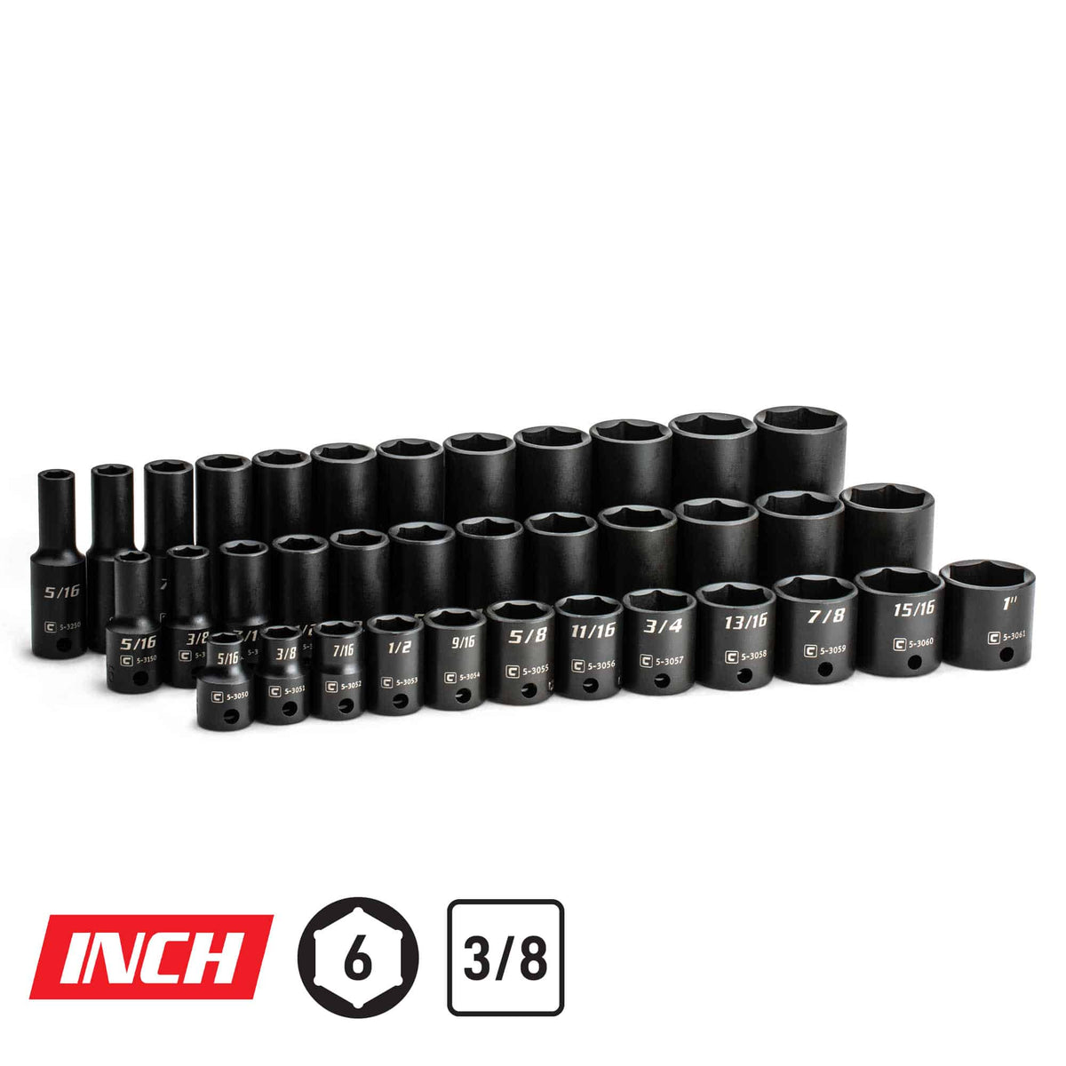 3/8" Drive 6-Point Master Impact Socket Set, 5/16-1"