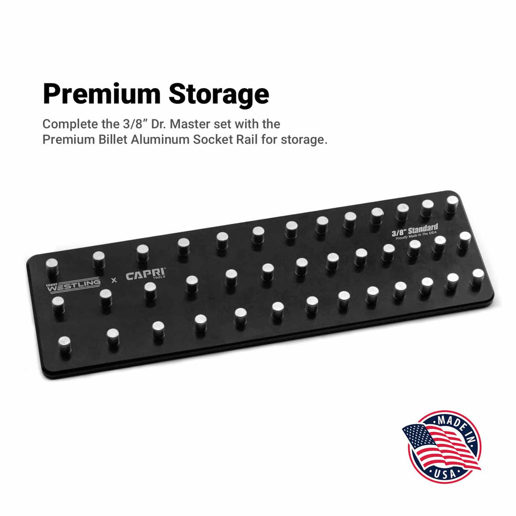 3/8" Drive 6-Point Master Impact Socket Set, 5/16-1", Billet Aluminum Tray, Black