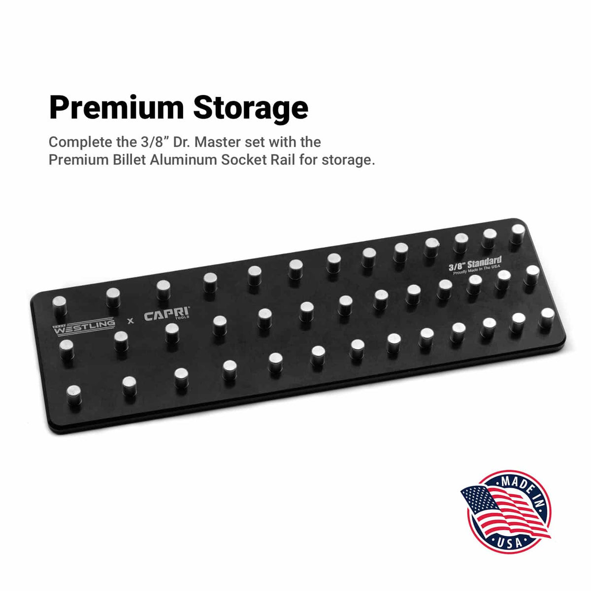 3/8" Drive 6-Point Master Impact Socket Set, 5/16-1", Billet Aluminum Tray, Black