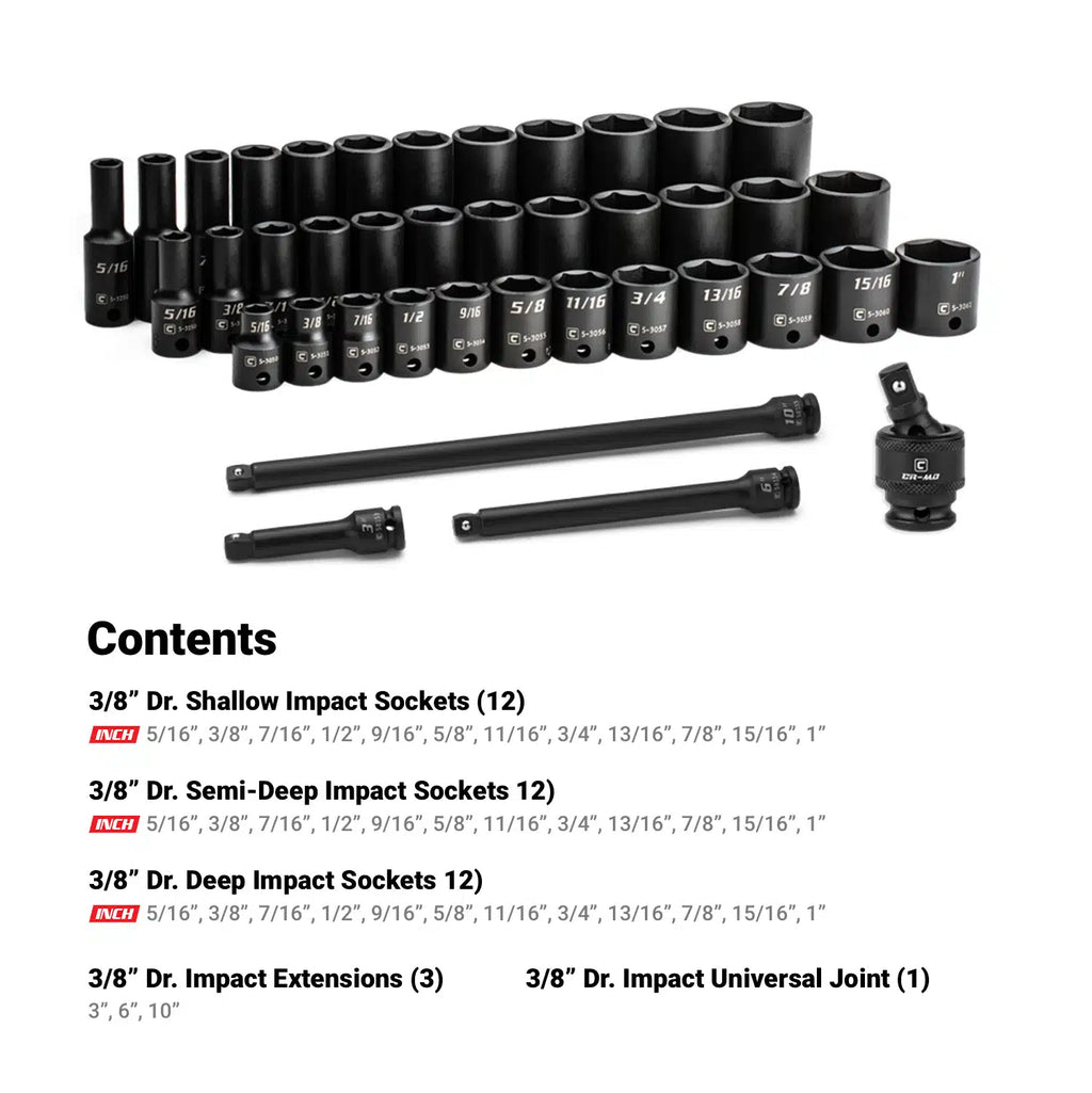 3/8" Drive 6-Point Ultimate Impact Socket Set, 5/16-1"