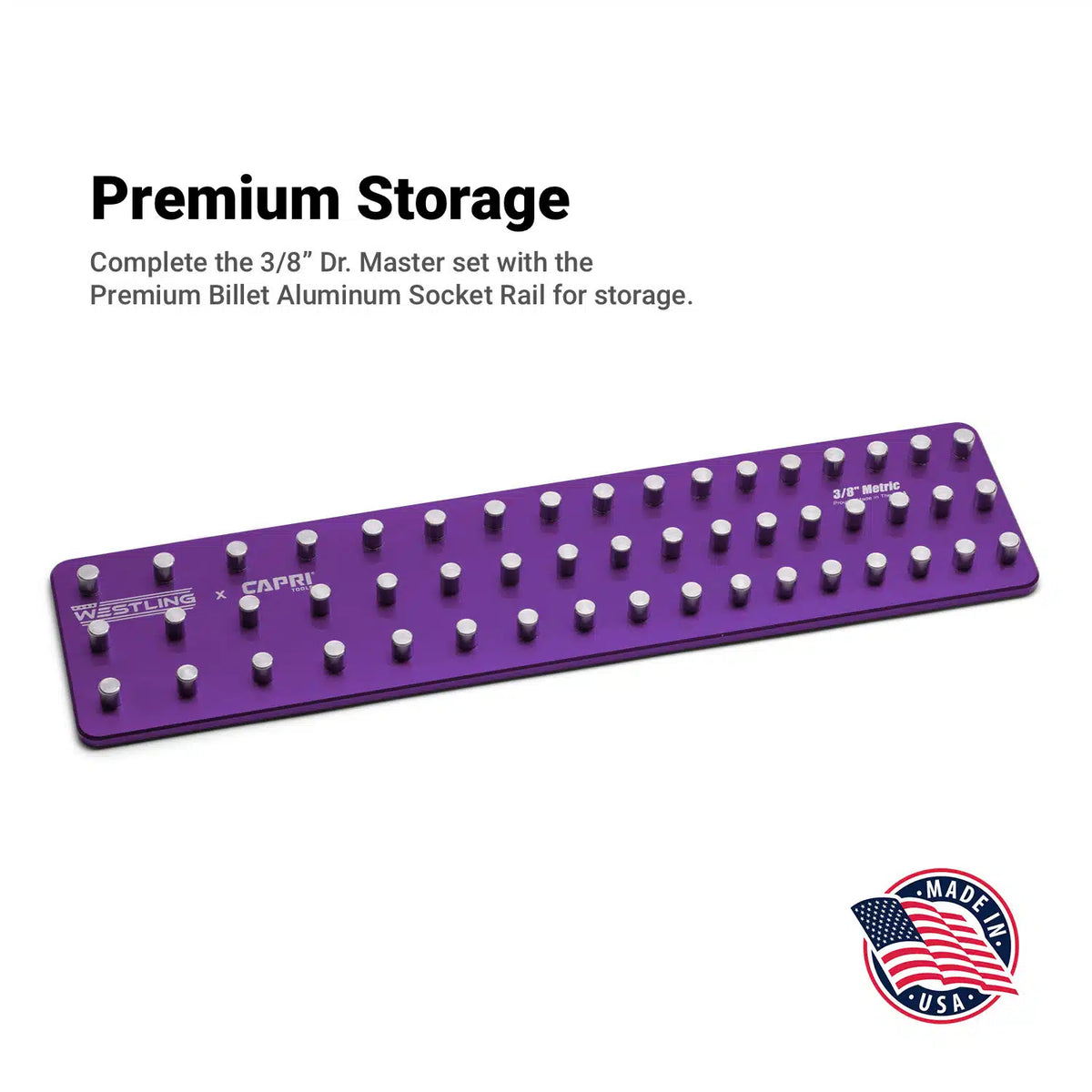 3/8" Drive 6-Point Impact Socket Set, Shallow and Deep, 8-22 mm, Billet Aluminum Tray, Purple
