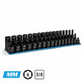 3/8" Drive 6-Point Master Impact Socket Set, 6-22 mm, Billet Aluminum Tray, Blue